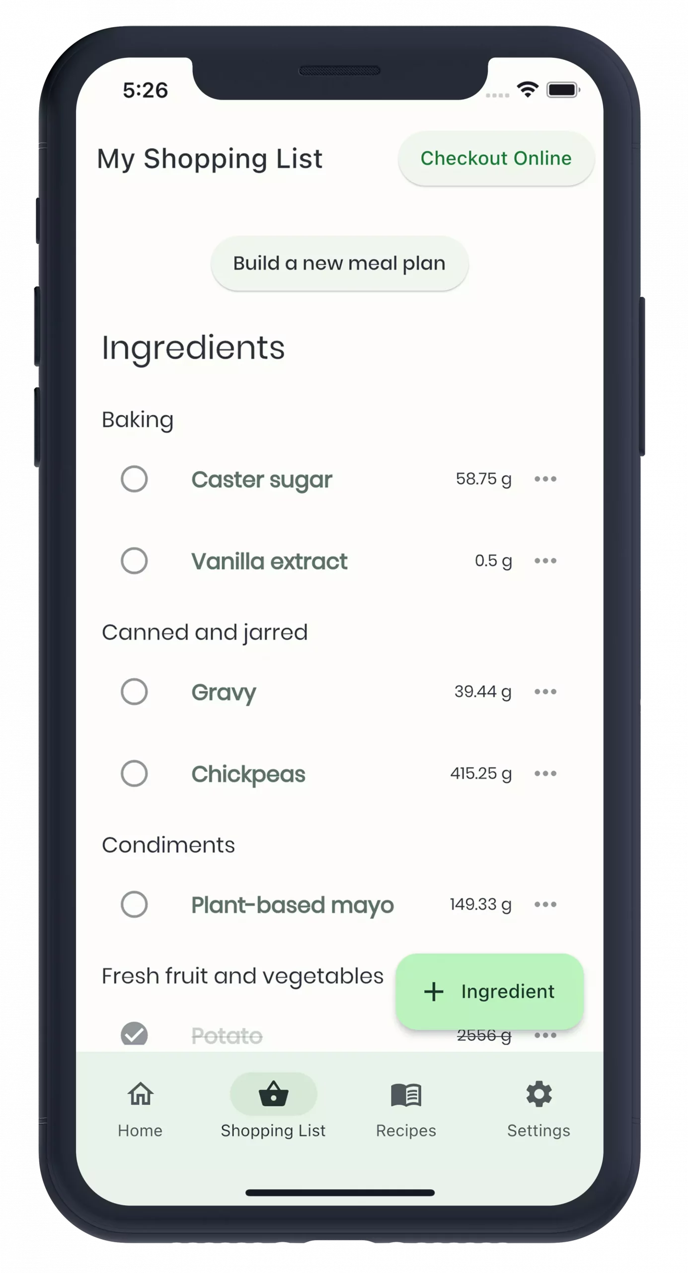 Step 2: Shopping list